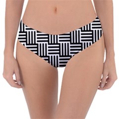 Basket Black Lines Stripes White Reversible Classic Bikini Bottoms by Sapixe