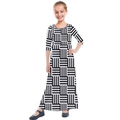 Basket Black Lines Stripes White Kids  Quarter Sleeve Maxi Dress