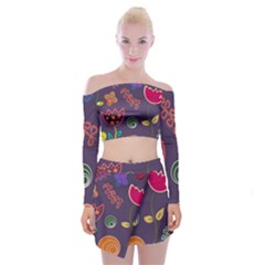 Background Decorative Floral Off Shoulder Top With Mini Skirt Set