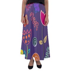 Background Decorative Floral Flared Maxi Skirt by Sapixe