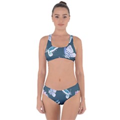 Butterfly Pattern Dead Death Rose Criss Cross Bikini Set