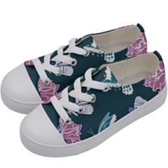 Butterfly Pattern Dead Death Rose Kids  Low Top Canvas Sneakers