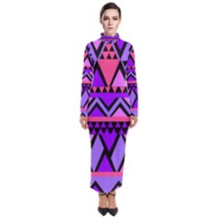 Seamless Purple Pink Pattern Turtleneck Maxi Dress