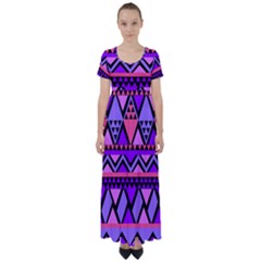 Seamless Purple Pink Pattern High Waist Short Sleeve Maxi Dress