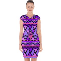 Seamless Purple Pink Pattern Capsleeve Drawstring Dress 