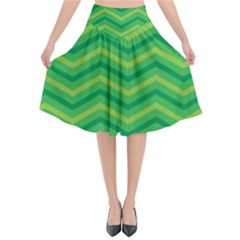 Green Background Abstract Flared Midi Skirt