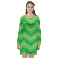 Green Background Abstract Long Sleeve Chiffon Shift Dress  by Sapixe