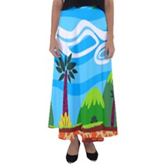 Landscape Background Nature Sky Flared Maxi Skirt by Sapixe