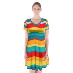 Retro Colors 60 Background Short Sleeve V-neck Flare Dress