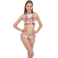 Ornament Stars Textile Crochet Cross Front Halter Bikini Set by Sapixe