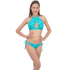 Pattern Flowers Flower Texture Cross Front Halter Bikini Set