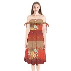 Abstract Background Flower Design Shoulder Tie Bardot Midi Dress by Sapixe
