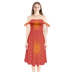 Background Rays Sun Shoulder Tie Bardot Midi Dress by Sapixe