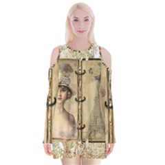 Paris 1122617 1920 Velvet Long Sleeve Shoulder Cutout Dress by vintage2030