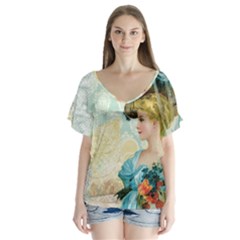 Lady 1112776 1920 V-neck Flutter Sleeve Top