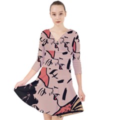 Retrocouplekissing Quarter Sleeve Front Wrap Dress