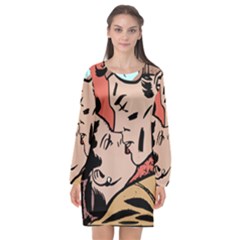 Retrocouplekissing Long Sleeve Chiffon Shift Dress 