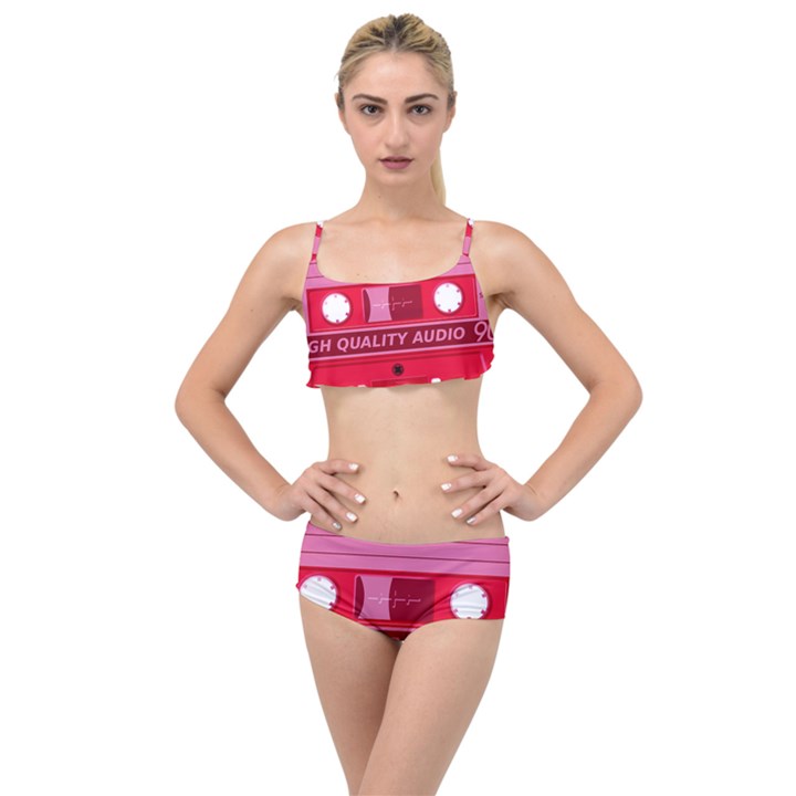 Red Cassette Layered Top Bikini Set