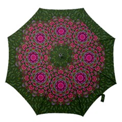 Fantasy Floral Wreath In The Green Summer  Leaves Hook Handle Umbrellas (medium) by pepitasart