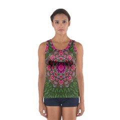 Fantasy Floral Wreath In The Green Summer  Leaves Sport Tank Top  by pepitasart