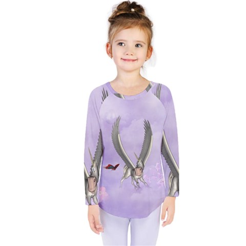 Cute Little Pegasus With Butterflies Kids  Long Sleeve Tee by FantasyWorld7