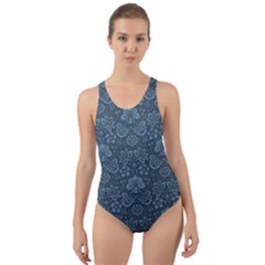 Damask Blue Cut-out Back One Piece Swimsuit by vintage2030
