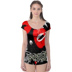 Red Poppy Flowers On Gray Background By Flipstylez Designs Boyleg Leotard 