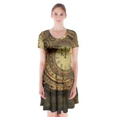 Awesome Steampunk Design, Clockwork Short Sleeve V-neck Flare Dress by FantasyWorld7