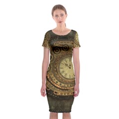 Awesome Steampunk Design, Clockwork Classic Short Sleeve Midi Dress by FantasyWorld7