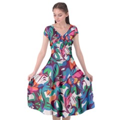 Multicolor Abstract Pattern Cap Sleeve Wrap Front Dress by GabriellaDavid