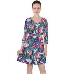 Multicolor Abstract Pattern Ruffle Dress