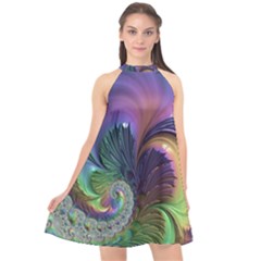 Fractal Artwork Art Swirl Vortex Halter Neckline Chiffon Dress 