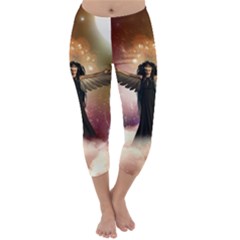 Awesome Dark Fairy In The Sky Capri Winter Leggings  by FantasyWorld7