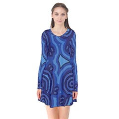 Aboriginal Art - Travel  Long Sleeve V-neck Flare Dress