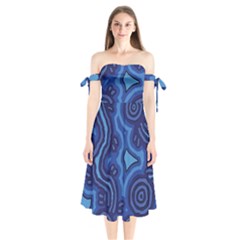 Aboriginal Art - Travel  Shoulder Tie Bardot Midi Dress