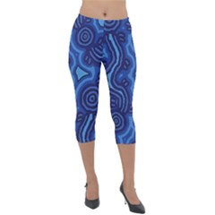 Aboriginal Art - Blue Campsites Lightweight Velour Capri Leggings 