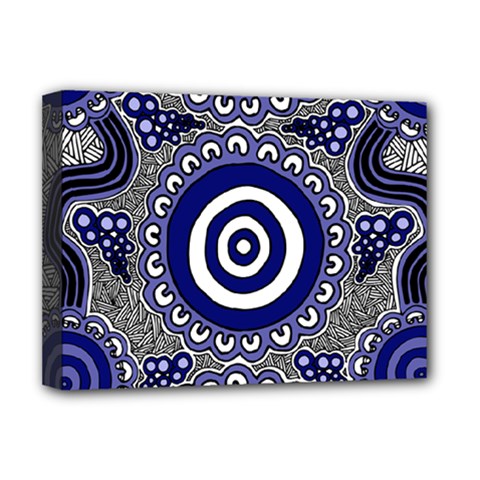Aboriginal Art - Gathering Deluxe Canvas 16  X 12  (stretched)  by hogartharts