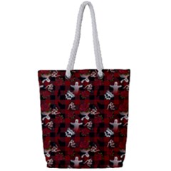 Gothic Woman Rose Bats Pattern Full Print Rope Handle Tote (small)