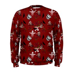 Gothic Woman Rose Bats Pattern Red Men s Sweatshirt by snowwhitegirl