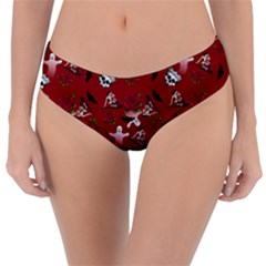 Gothic Woman Rose Bats Pattern Red Reversible Classic Bikini Bottoms by snowwhitegirl