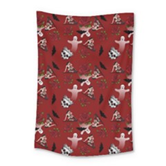 Gothic Woman Rose Bats Pattern Red Small Tapestry by snowwhitegirl