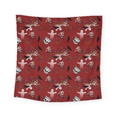 Gothic Woman Rose Bats Pattern Red Square Tapestry (small) by snowwhitegirl