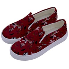 Gothic Woman Rose Bats Pattern Red Kids  Canvas Slip Ons