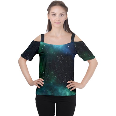 Galaxy Sky Blue Green Cutout Shoulder Tee by snowwhitegirl