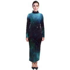 Galaxy Sky Blue Green Turtleneck Maxi Dress by snowwhitegirl