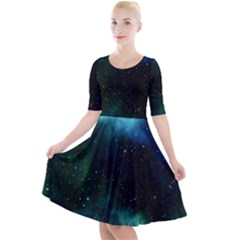 Galaxy Sky Blue Green Quarter Sleeve A-line Dress by snowwhitegirl