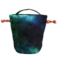 Galaxy Sky Blue Green Drawstring Bucket Bag by snowwhitegirl