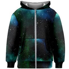 Galaxy Sky Blue Green Kids Zipper Hoodie Without Drawstring by snowwhitegirl