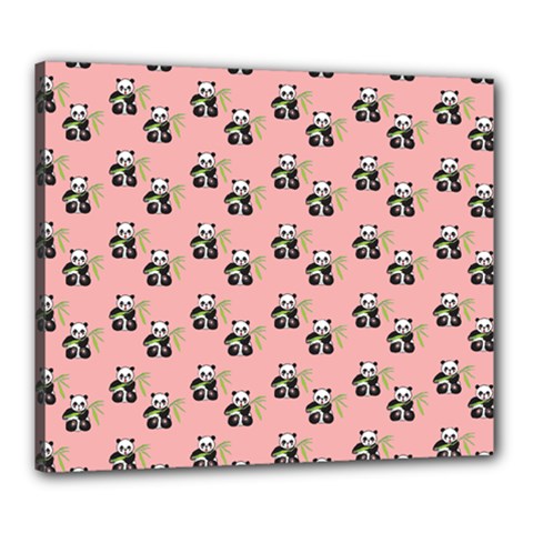 Panda With Bamboo Pink Canvas 24  X 20  (stretched)