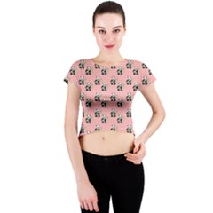 Panda With Bamboo Pink Crew Neck Crop Top